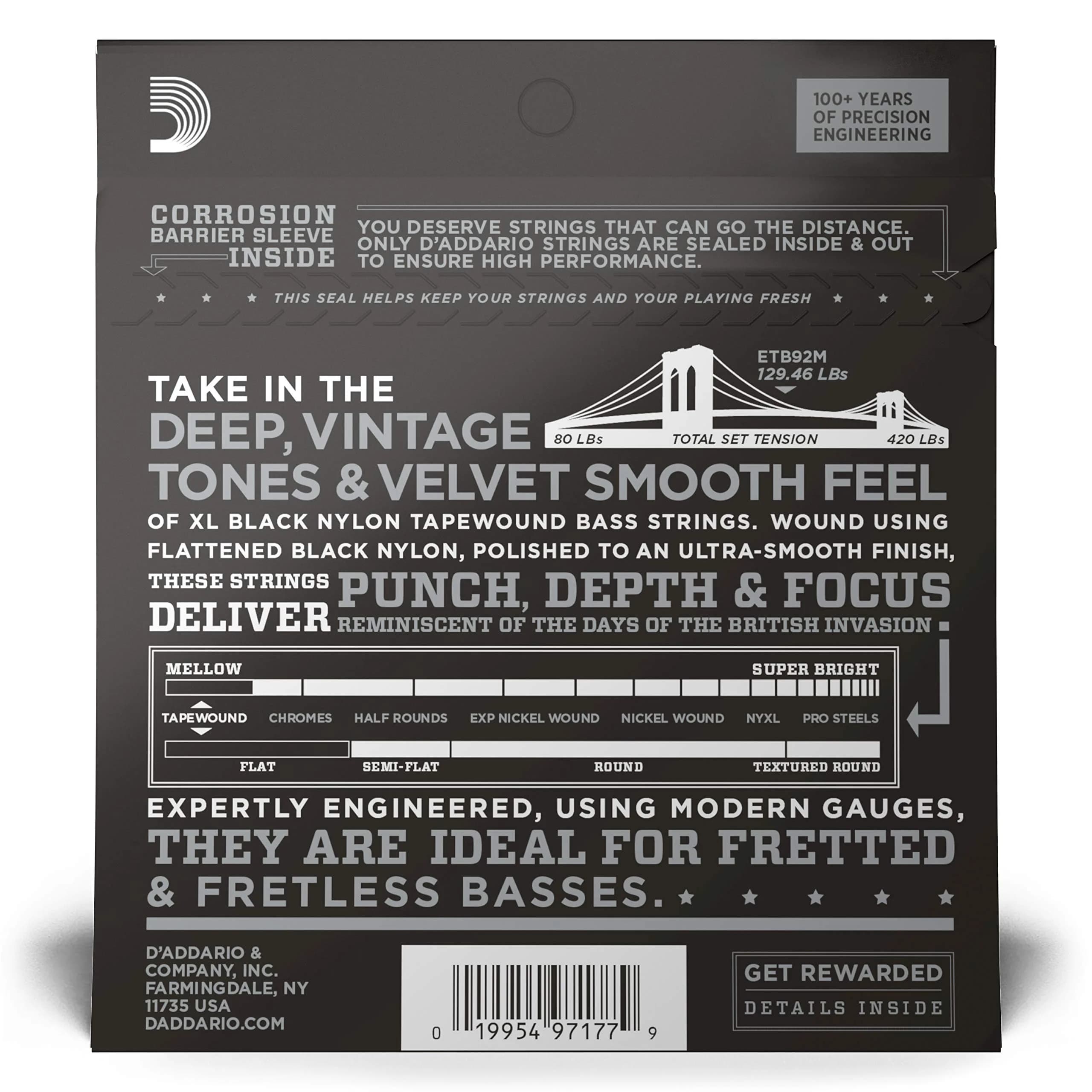 D'Addario Tapewound Bass Strings ETB92M Medium Scale 50-105 | Warm Deep Tone for Bass Guitars - view 3