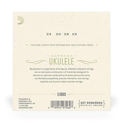 D'Addario Nyltech Soprano Ukulele Strings EJ88S (4-String Set) | Bright Tone & Tuning Stability thumbnail 3