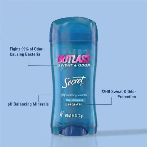 Secret Outlast Antiperspirant Deodorant for Women, 72hr Sweat & Odor Protection, Clear Gel 76ml (2.6 oz) | Pro-Hyaluronic Power thumbnail 2