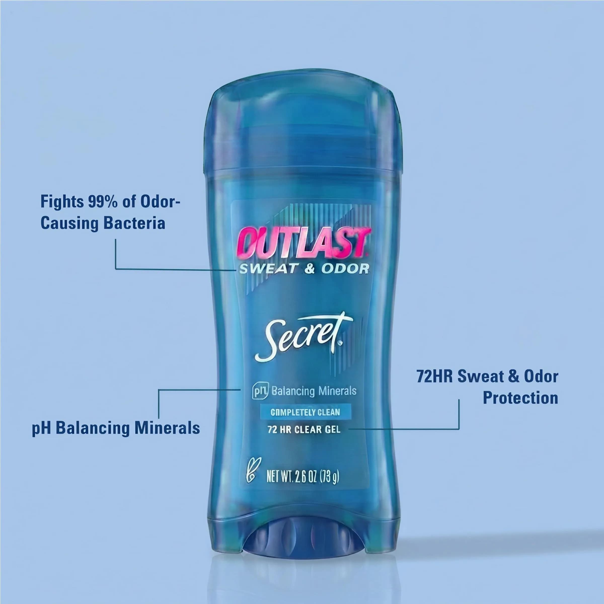 Secret Outlast Antiperspirant Deodorant for Women, 72hr Sweat & Odor Protection, Clear Gel 76ml (2.6 oz) | Pro-Hyaluronic Power - view 2
