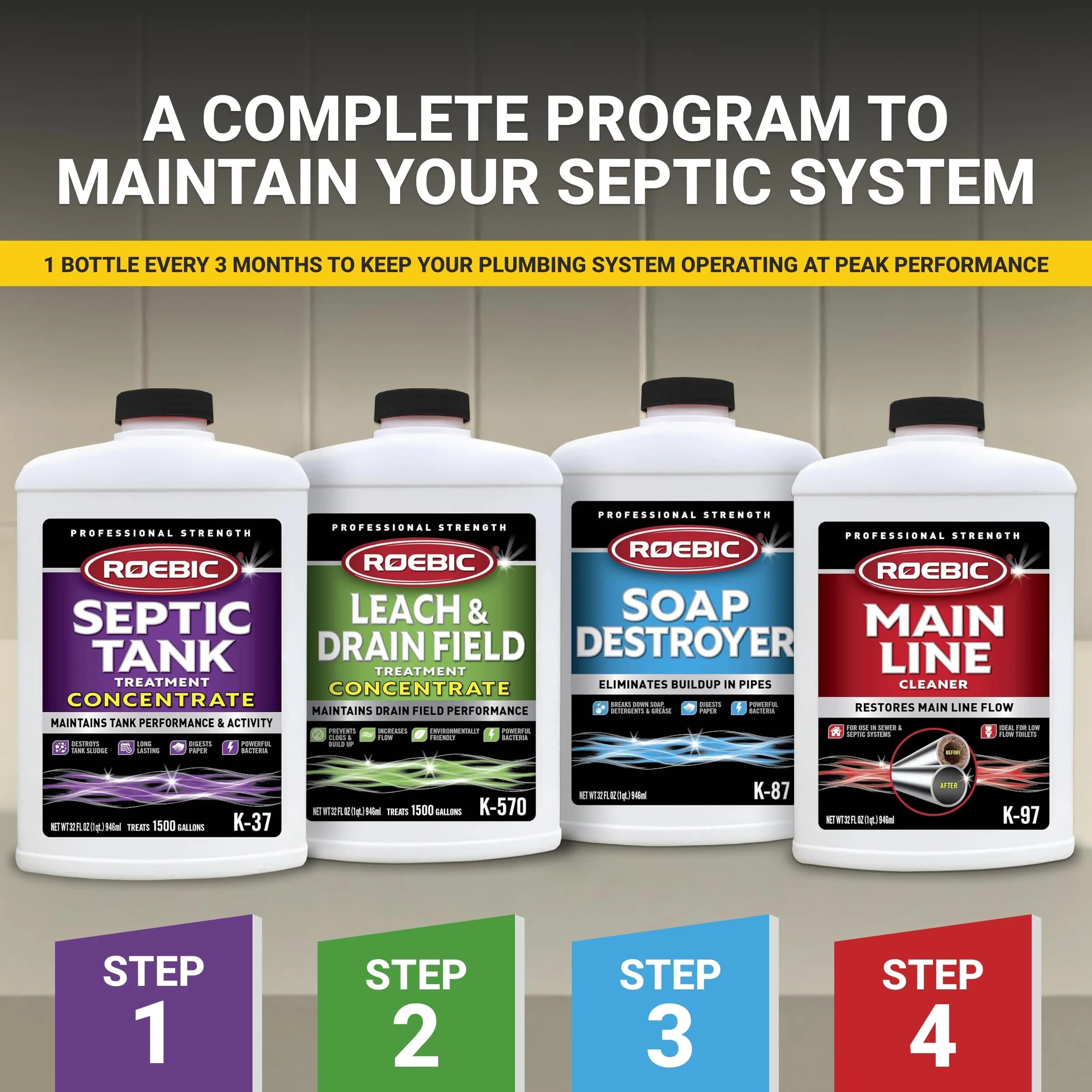 Roebic K-37-Q-C1500-4 Septic Tank Treatment 946ml (32 Fl Oz) | Prevents Clogs & Odors - view 6