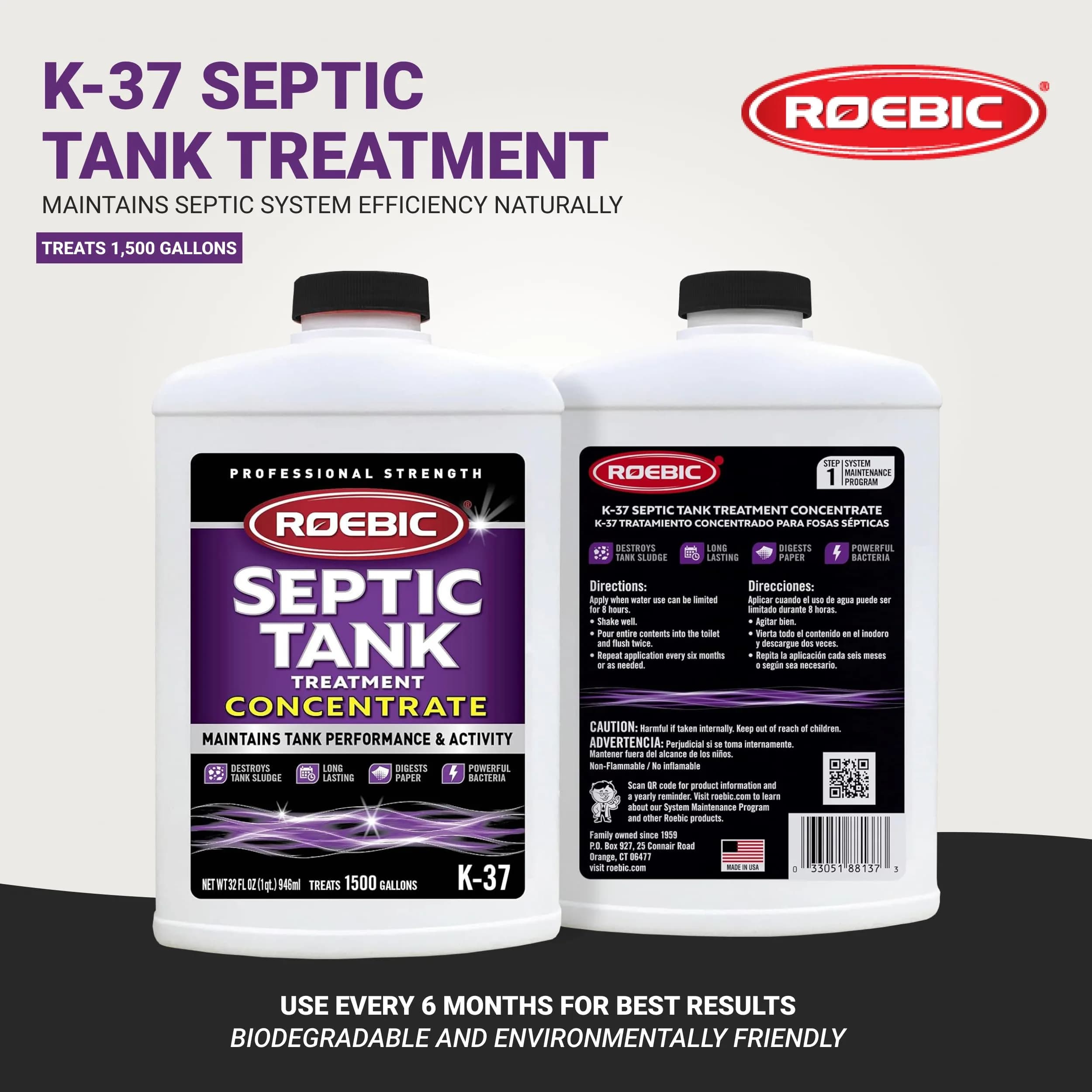 Roebic K-37-Q-C1500-4 Septic Tank Treatment 946ml (32 Fl Oz) | Prevents Clogs & Odors - view 2