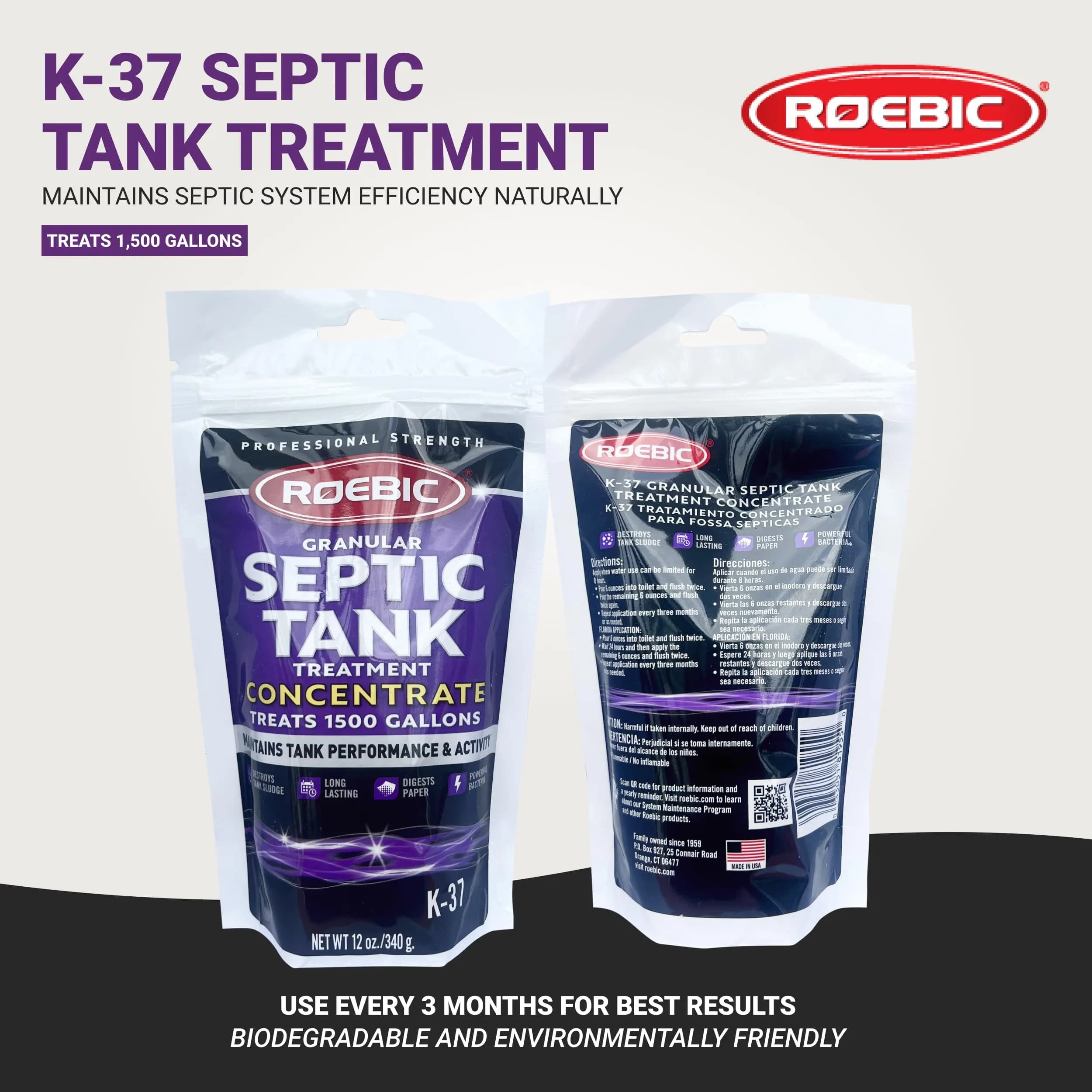Roebic K-37-BAG Granular Septic Tank Treatment Concentrate 12 oz (340 g) | Digests Waste & Prevents Clogs - view 2