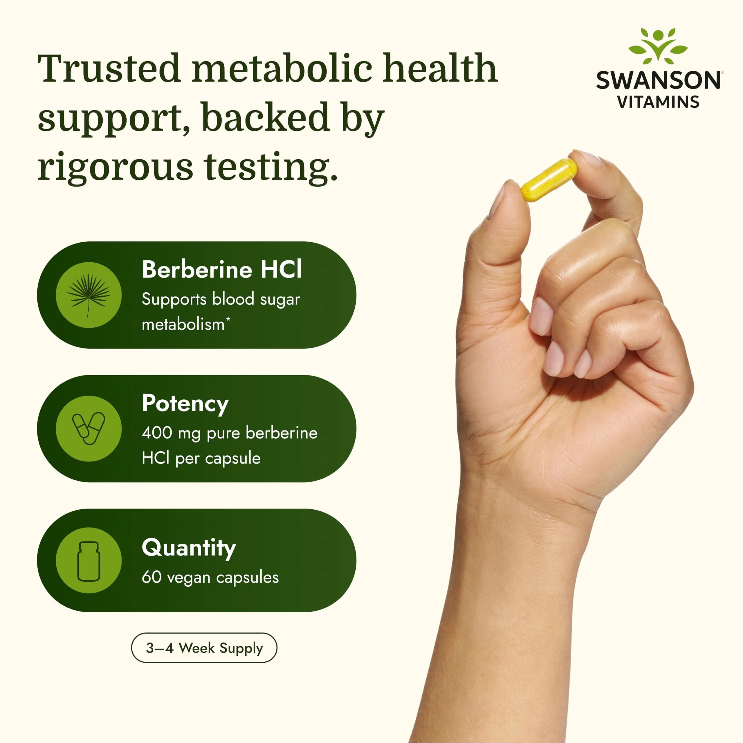 Swanson Berberine HCl Metabolic Health 400 mg 60 Vegan Capsules | Supports Cardiovascular & Metabolic Health - view 3