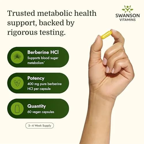 Swanson Berberine HCl Metabolic Health 400 mg 60 Vegan Capsules | Supports Cardiovascular & Metabolic Health thumbnail 3