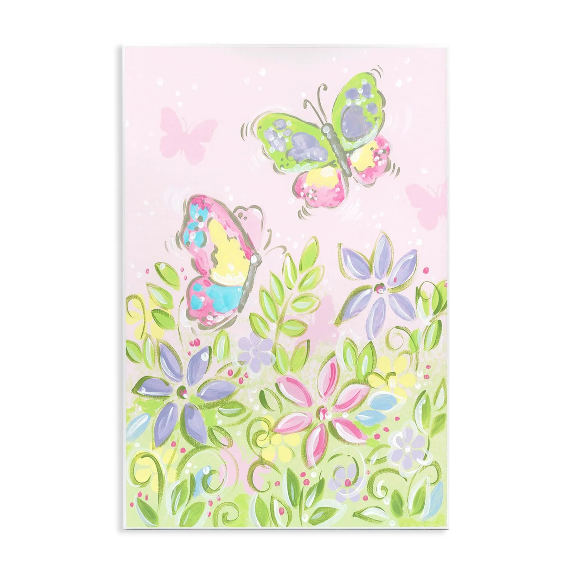 Stupell Industries Pastel Butterflies and Flowers Wall Plaque 10 x 15 | Nursery Wall Decor with Floral & Animal Themes - main product image