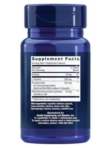 Life Extension Mitochondrial Basics with PQQ, L-Taurine, R-lipoic Acid 30 Capsules | Foundational Supplement for Cellular Energy Production, Brain and Heart Health thumbnail 2