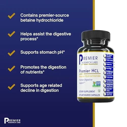Premier Research Labs Premier HCL - Betaine HCL - 90 Vegetarian Capsules | Supports Digestion & Nutrient Absorption thumbnail 4