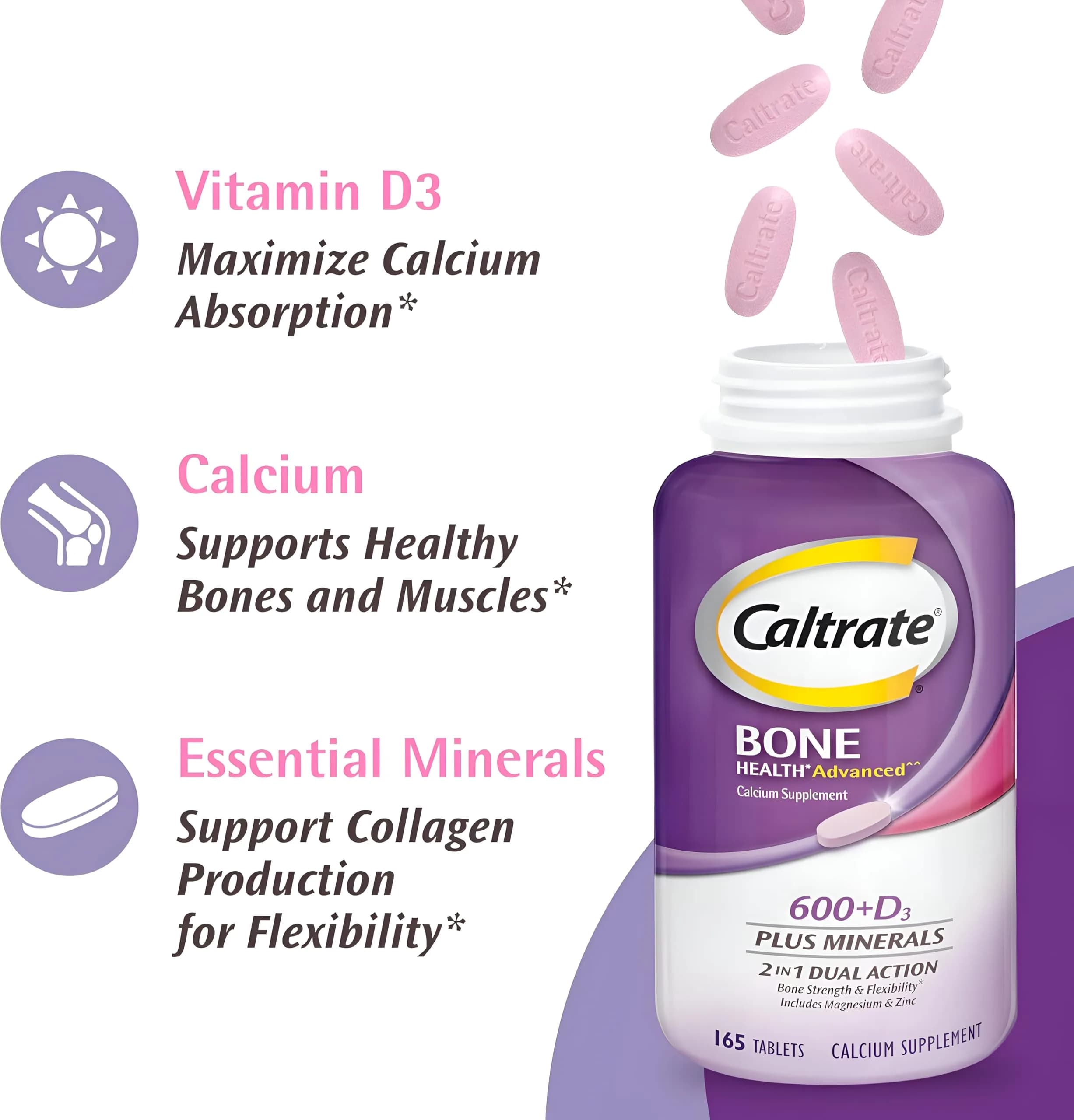 Caltrate 600+D3 Plus Minerals Calcium Vitamin D Supplement Tablets - 60 Count - view 4