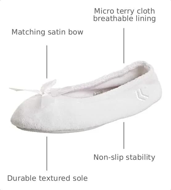 isotoner Women's Indoor/Outdoor Classic Terry Ballerina Slippers with Non-slip Sole, White Stripe, 6.5-7.5 | Plush terry cloth comfort for home & outdoor use thumbnail 3