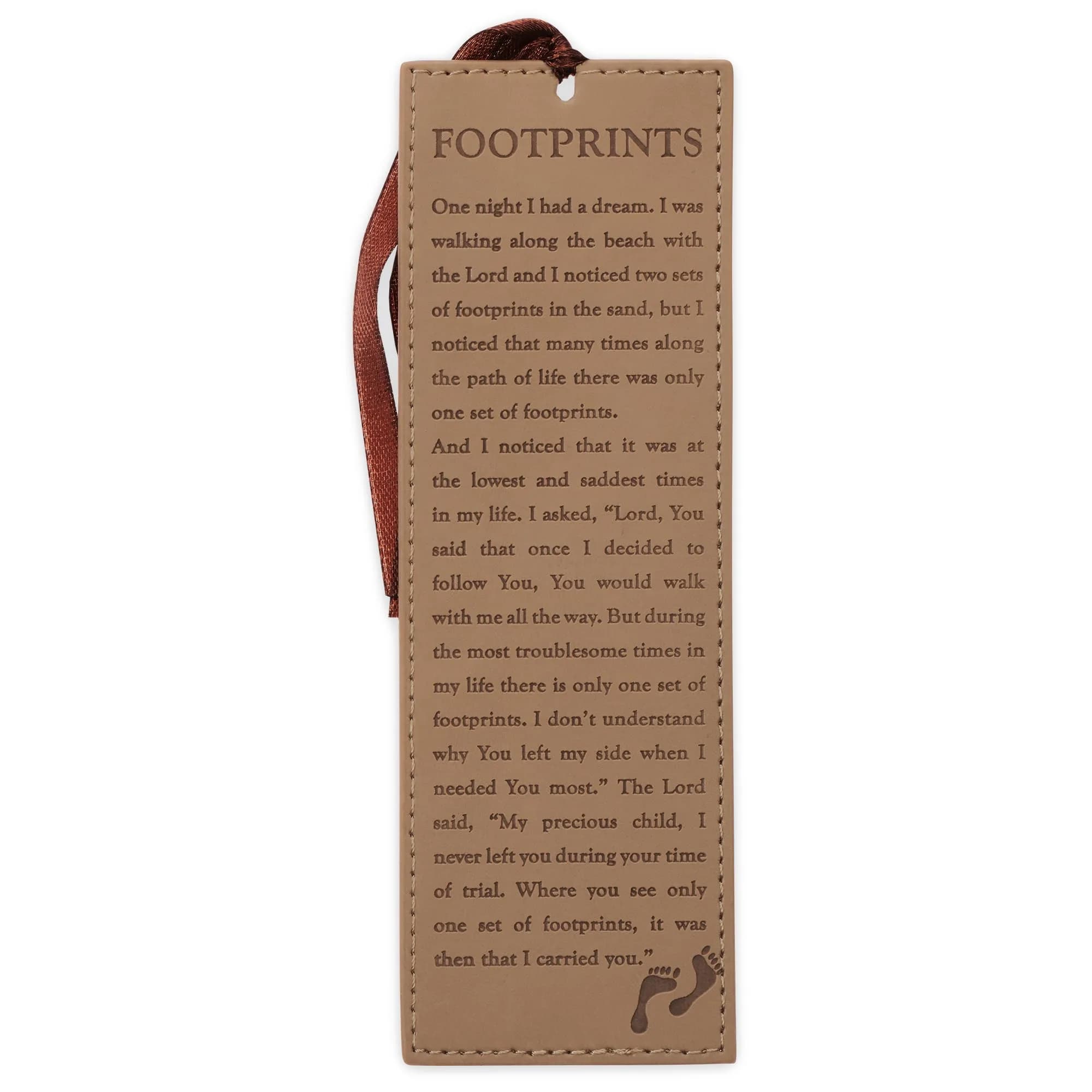 Christian Art Gifts Faith Bookmark 6.5 x 2.2 inches | Hope in The Lord Scripture Debossed Faux Leather — Brown - Footprints
