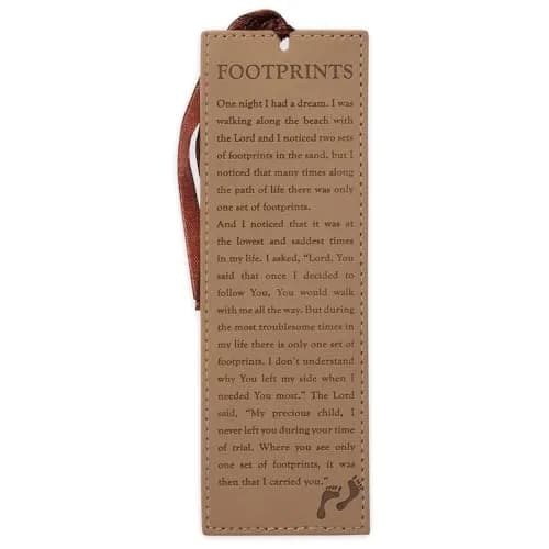 Christian Art Gifts Footprints Faux Leather Bookmark | Inspirational Faith Gift, 6.5 x 2.2 inches thumbnail 1