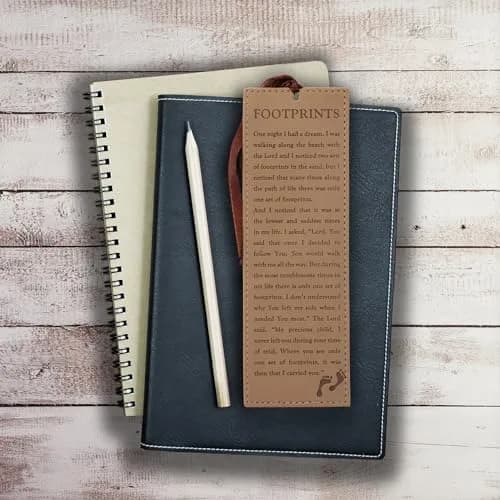 Christian Art Gifts Footprints Faux Leather Bookmark | Inspirational Faith Gift, 6.5 x 2.2 inches thumbnail 5