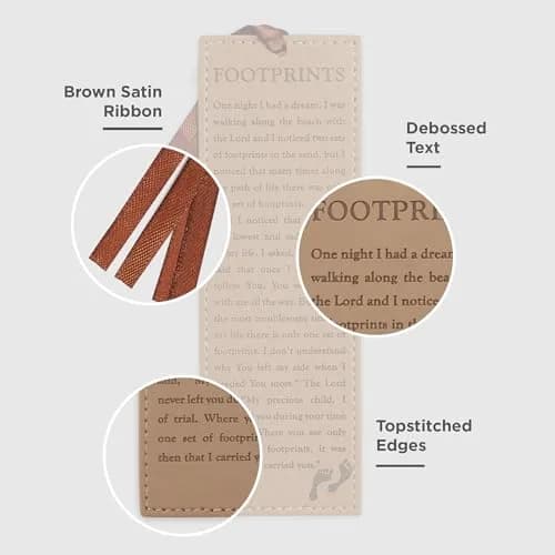 Christian Art Gifts Footprints Faux Leather Bookmark | Inspirational Faith Gift, 6.5 x 2.2 inches thumbnail 3