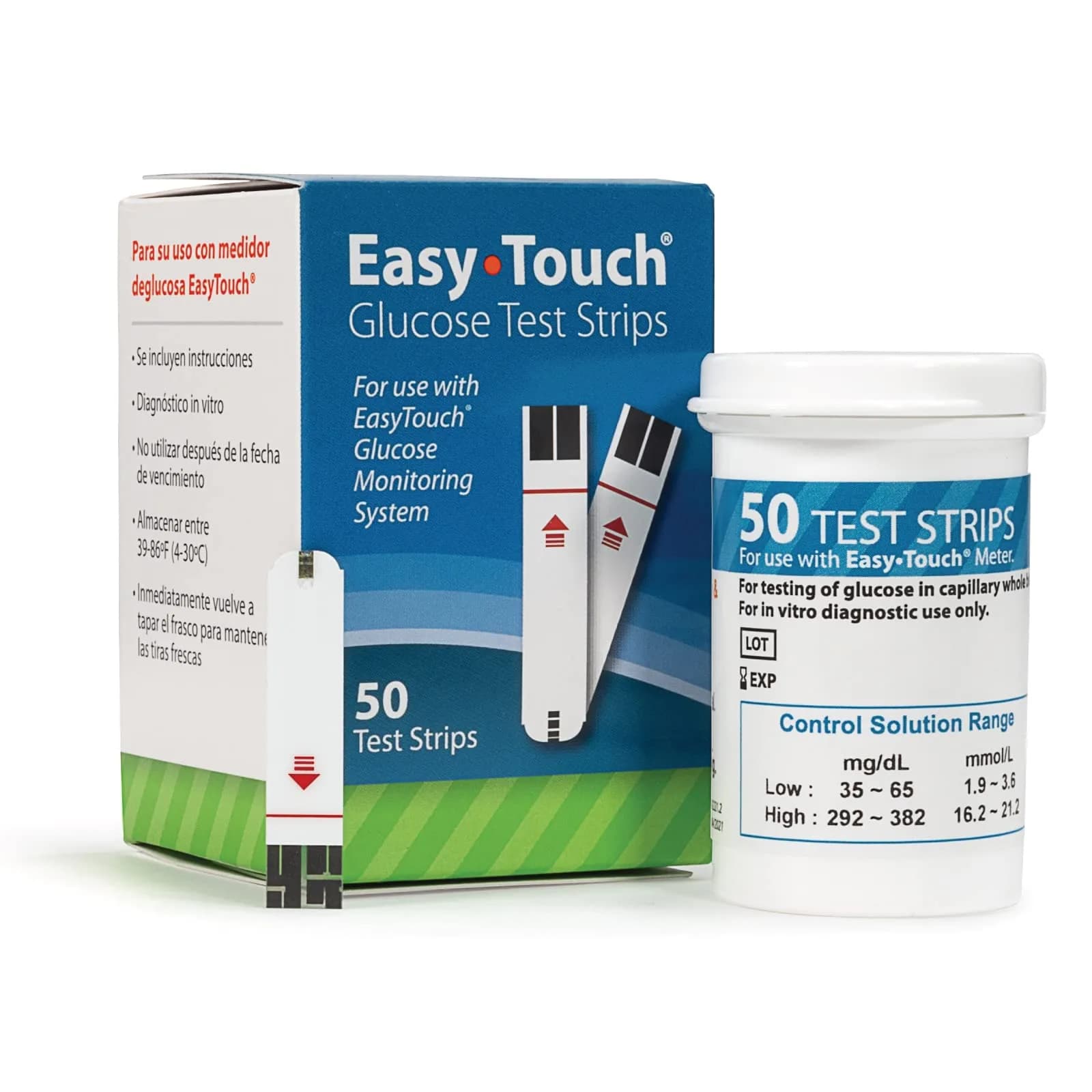 Easy Touch Glucose Test Strips (50ct) | Fast 5-Second Blood Sugar Results for India — Blue/Green