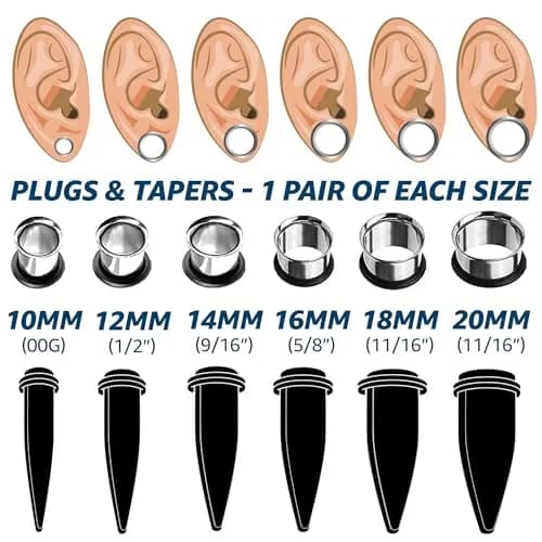 BodyJ4You Ear Gauge Stretching Kit 00G-20mm Big Gauges for Ears | Complete 24-Piece Set for Ear Piercing thumbnail 2