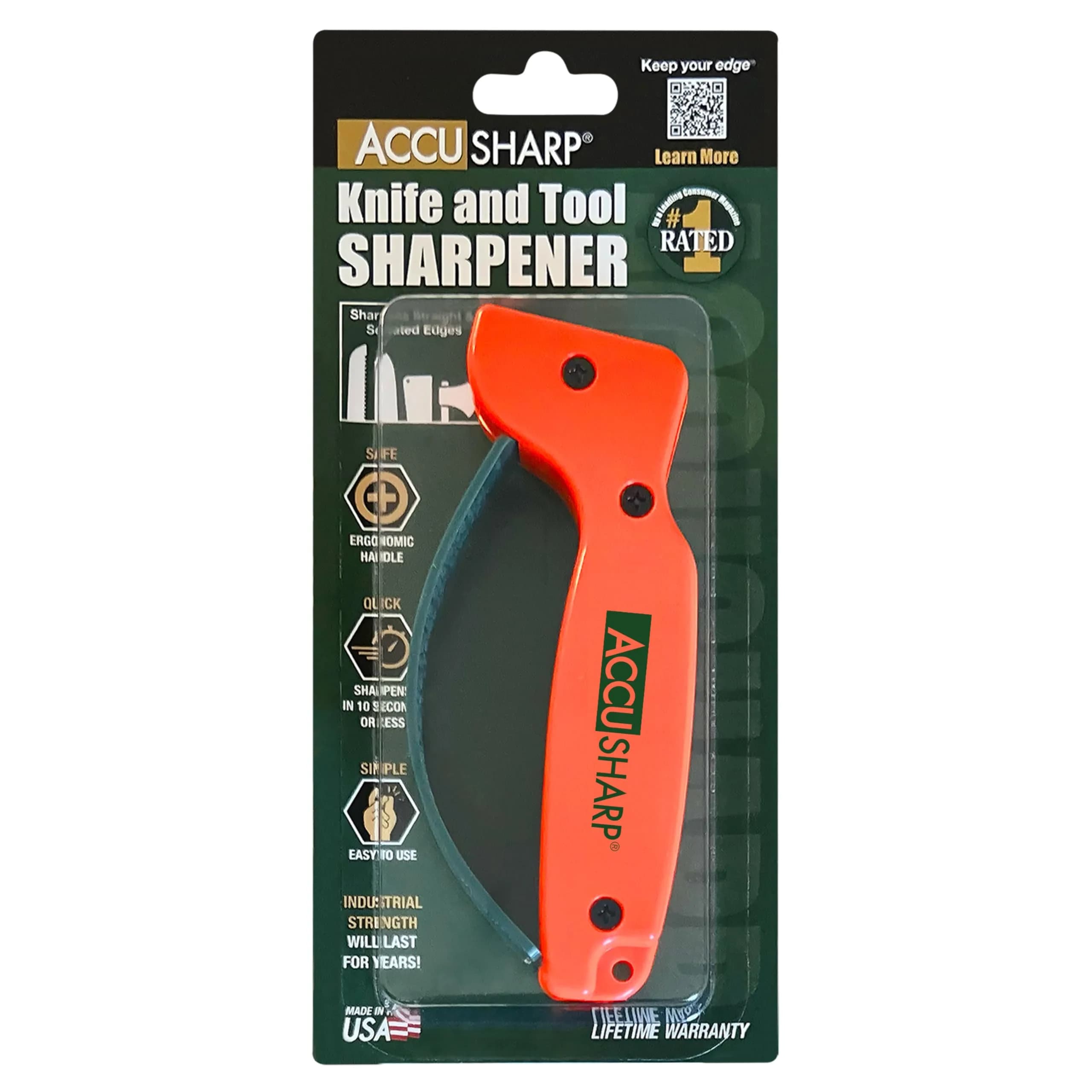 AccuSharp Knife Sharpener Blaze Orange | Sharpens Straight & Serrated Knives in 10 Seconds - view 3