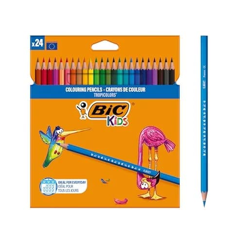 BIC Kids Tropicolors Colouring Pencils - Assorted Colours, Wallet of 24 | Bright, Non-Toxic, Easy to Hold thumbnail 1