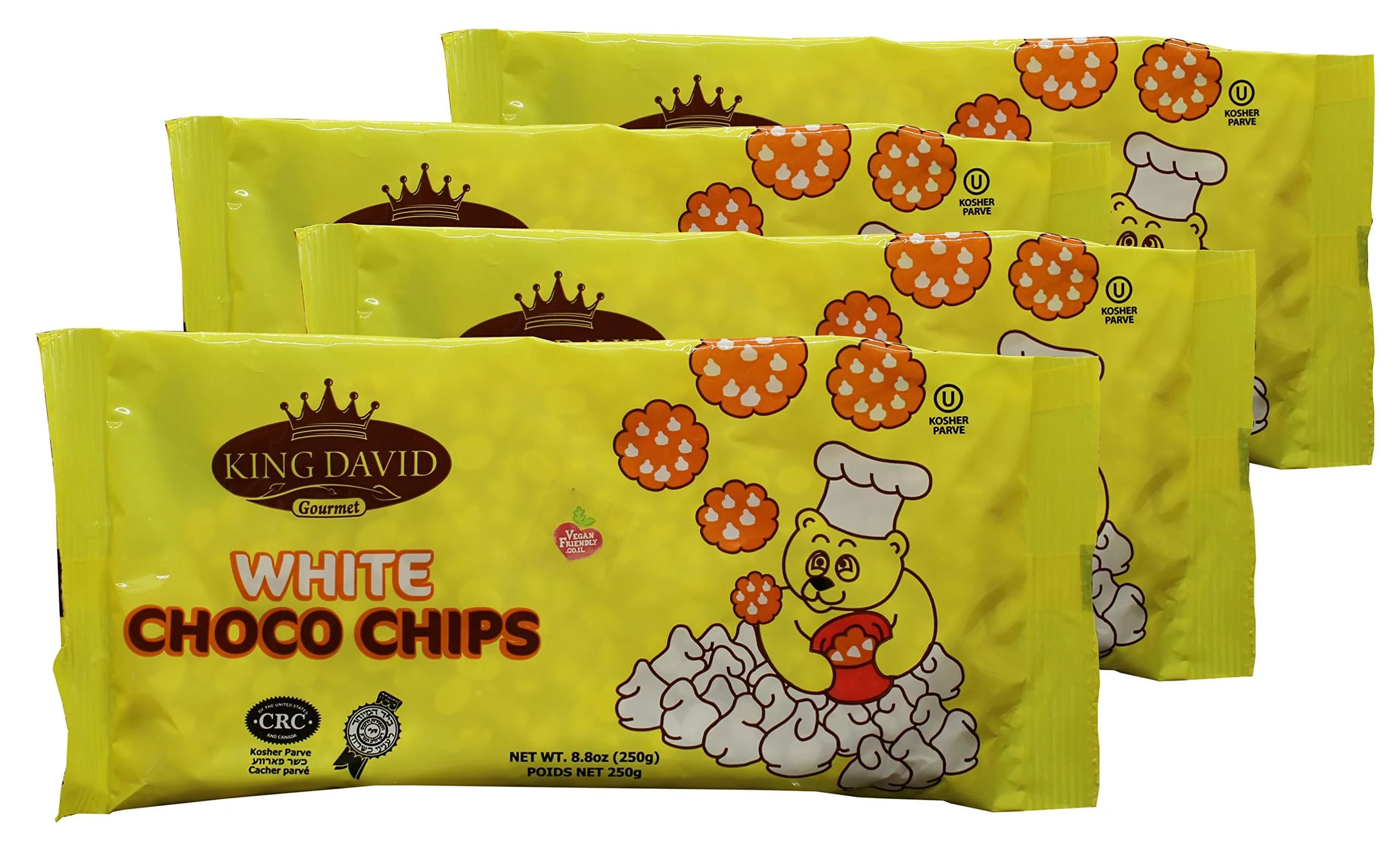 King David Vegan Lactose-Free Non-dairy White Chocolate Chips 8.8 Oz Pack of 4 | Kosher Certified Vegan — 8.8 Ounce