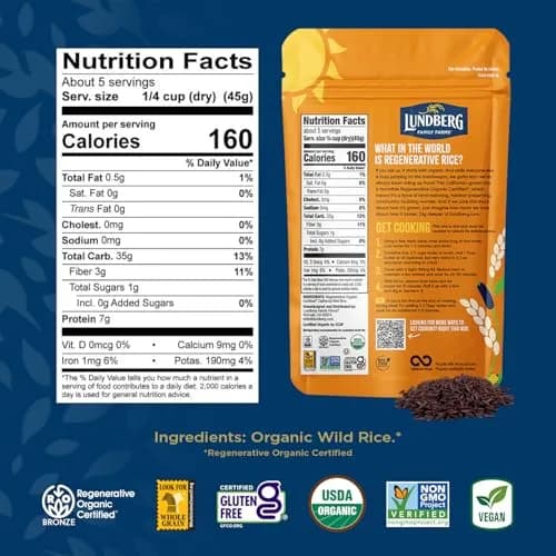 Lundberg Wild Rice, Regenerative Organic Certified – 8 Oz | California Cultivated Wild Black Rice, Whole Grain thumbnail 2