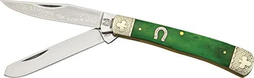 Rough Rider Trapper Stroke of Luck Knife 4.1in | Frosted Master Blade & Green Bone Handle