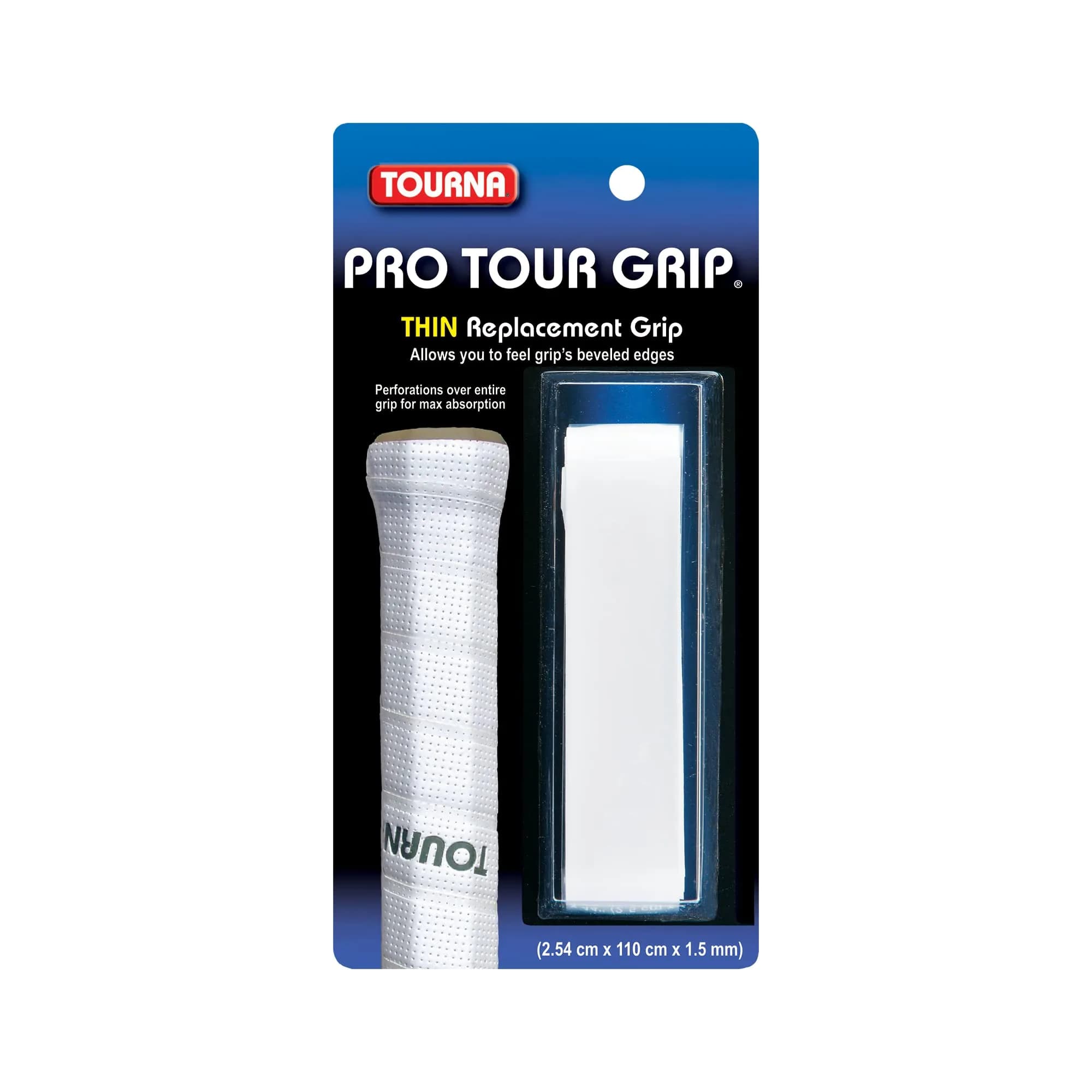 Tourna PRO Tour Grip Thin Replacement Tennis Grip 1.5mm | Tacky, Moisture-Absorbing, Black — white