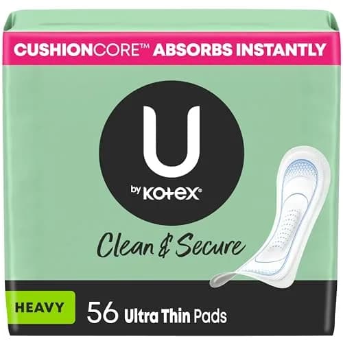 U by Kotex Clean & Secure Ultra Thin Pads Heavy Absorbency 56 Count | Dermatologist Tested & Hypoallergenic thumbnail 1