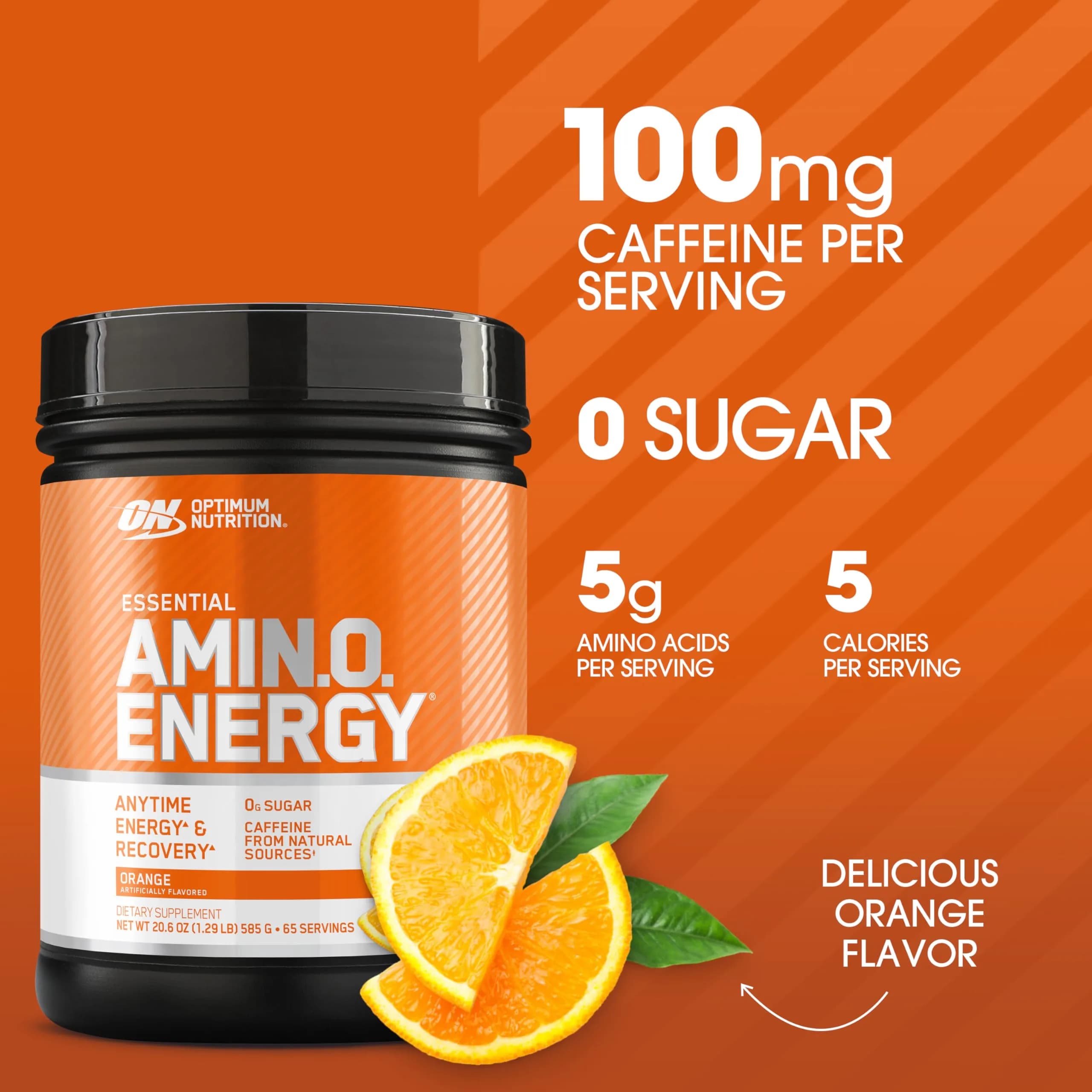Optimum Nutrition Amino Energy Pre Workout Powder, Orange Cooler, 65 Servings | Energy & Muscle Recovery Blend - view 2