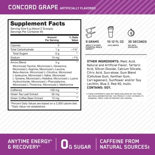 Optimum Nutrition Amino Energy Concord Grape 1.29 lb (585 g) | Energy & Muscle Recovery Blend thumbnail 3