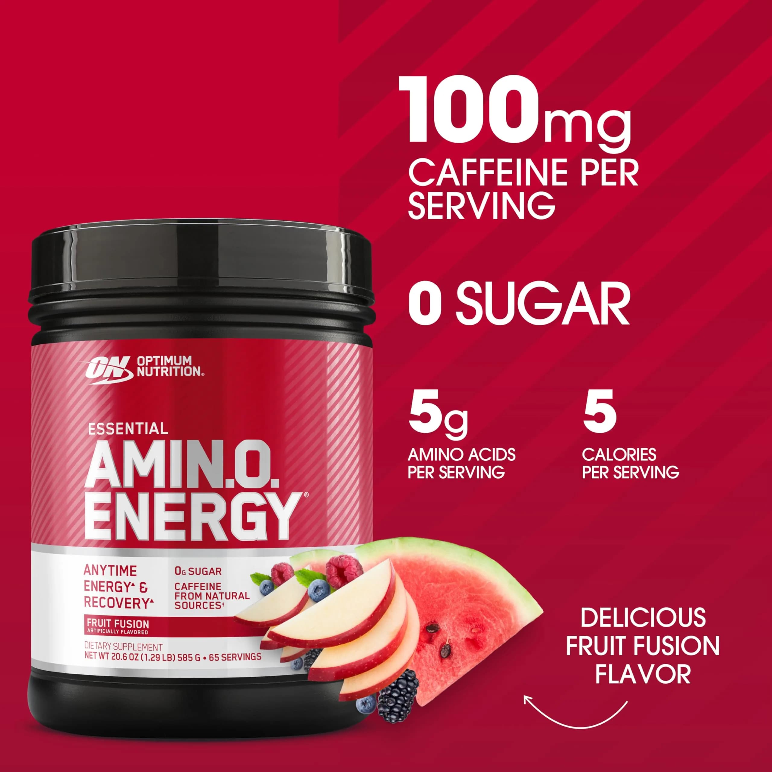 Optimum Nutrition Amino Energy Pre Workout Powder Fruit Fusion 65 Servings (1.29 lb / 585 g) | Keto Friendly BCAA Energy Drink - view 2