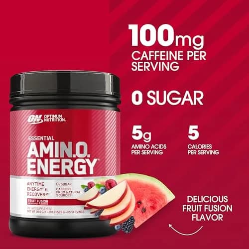 Optimum Nutrition Amino Energy Pre Workout Powder Fruit Fusion 65 Servings (1.29 lb / 585 g) | Keto Friendly BCAA Energy Drink thumbnail 2
