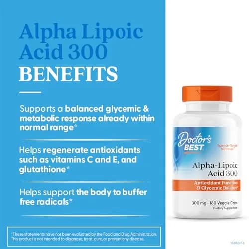Doctor's BEST Alpha Lipoic Acid Supplement 300mg | 180 Veg Capsules thumbnail 2