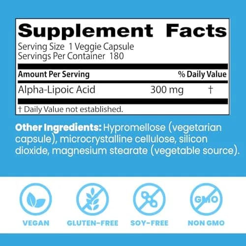 Doctor's BEST Alpha Lipoic Acid Supplement 300mg | 180 Veg Capsules thumbnail 3