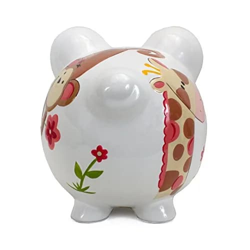 Child to Cherish Ceramic Piggy Bank for Girls, Jungle Jill | Hand Painted, Unique Design, 8" Long, 7" Round thumbnail 5