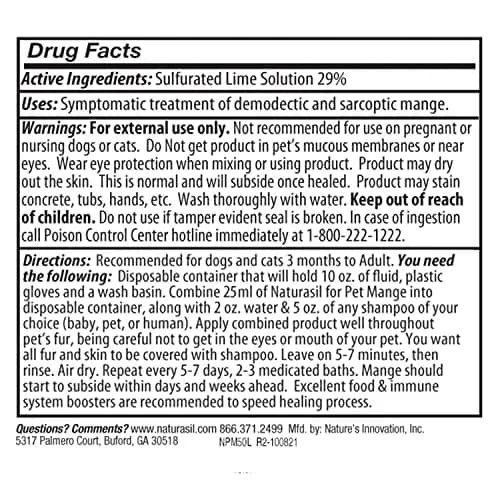 Naturasil Mange Treatment Dogs & Cats | Natural Lime Sulfur Dip 50 mL for Animal Mange thumbnail 2