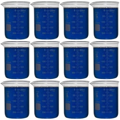 Karter Scientific 250ml Beaker, Borosilicate 3.3 Glass, Pack of 12 | Heavy-Duty, Double Scale, ASTM E960 Type I thumbnail 1