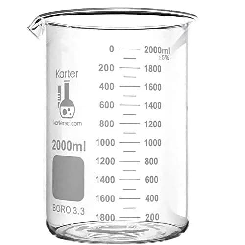 Karter Scientific 2000ml Borosilicate Glass Beaker, Low Form, Double Scale, Graduated, ASTM E960 Type I, Heavy-Duty, Beaded Rim, Spout thumbnail 2