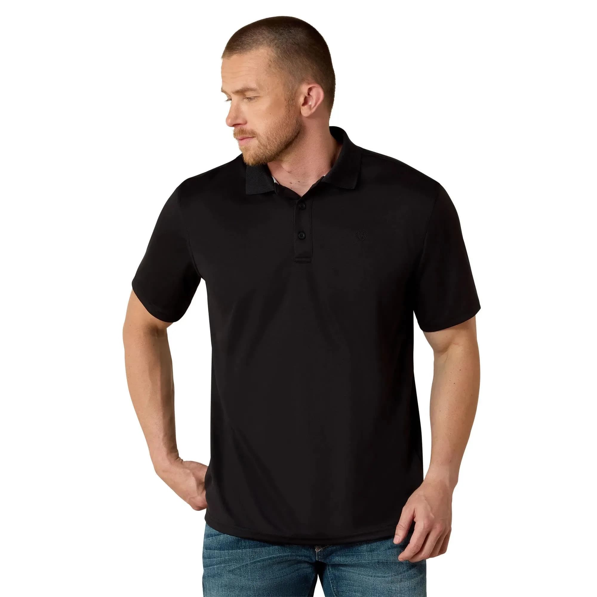 ARIAT Men’s TEK Polo Shirt Black | Moisture-Wicking, UV Protection, Breathable Polyester — Black / Small