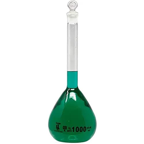 Karter Scientific 1000ml Volumetric Flask with Ground Stopper | Class A Borosilicate Glass, Flat Bottom, Accurate at +20°C thumbnail 2