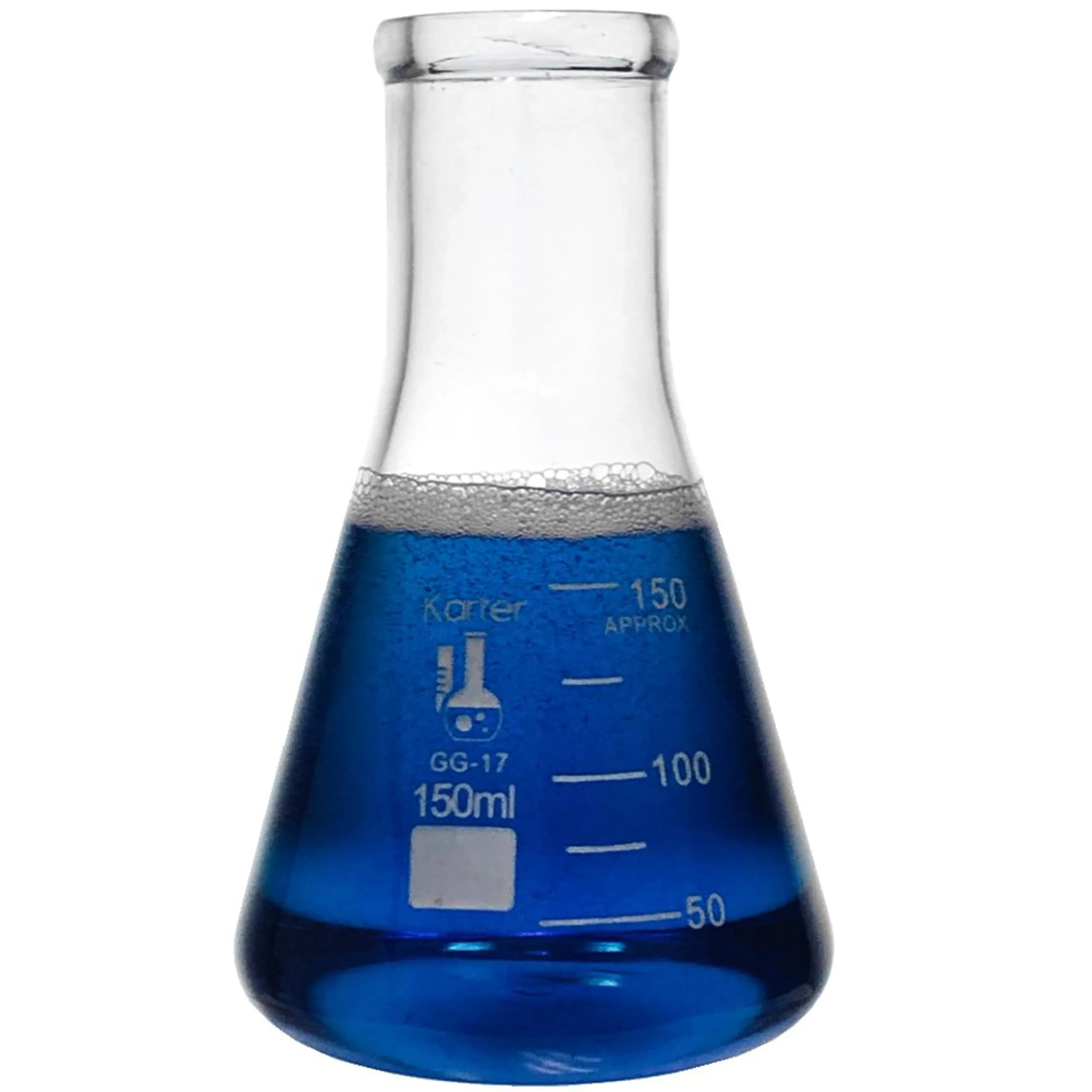 Karter Scientific 150ml Narrow Mouth Erlenmeyer Flask | 3.3 Borosilicate Glass, Heavy Duty Rim, Lab Grade — 150ml