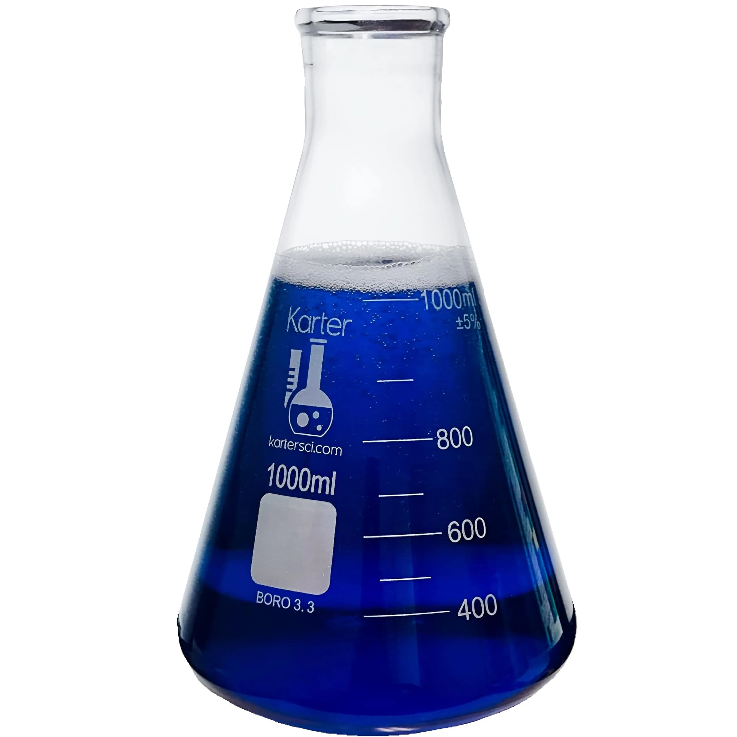 Karter Scientific 1000ml Erlenmeyer Flask with Narrow Mouth & Graduations | 3.3 Borosilicate Glass — 1L
