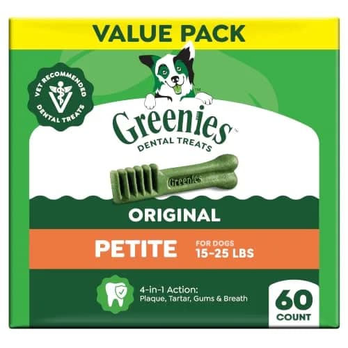 Greenies Petite Natural Dental Dog Treats, Original Flavor, 60 Count | Veterinarian-Recommended Oral Care - main product image