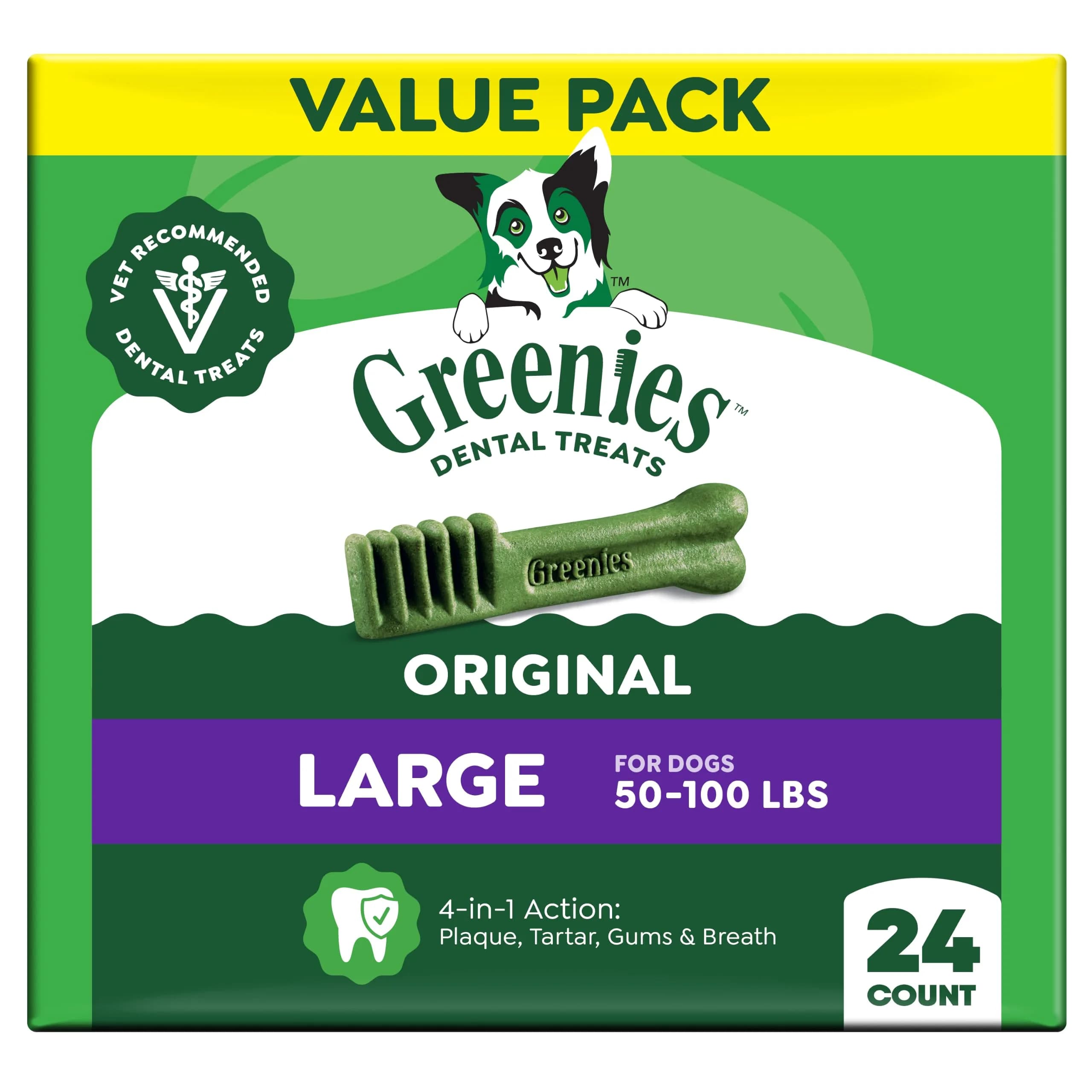 Greenies Large Natural Dental Dog Treats, Original Flavor, 24 Count | Veterinarian-Recommended Oral Care for Dogs 50-100 lbs - main product image