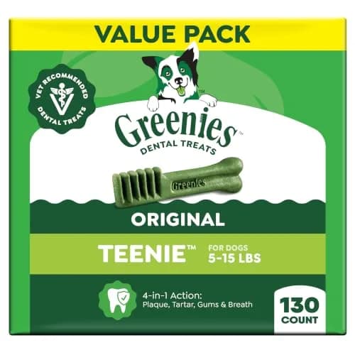 Greenies Teenie Original Natural Dental Dog Treats, Chicken, 130 Count (36 oz / 1020 g) | Vet-Recommended for Small Dogs 5-15 lbs thumbnail 1