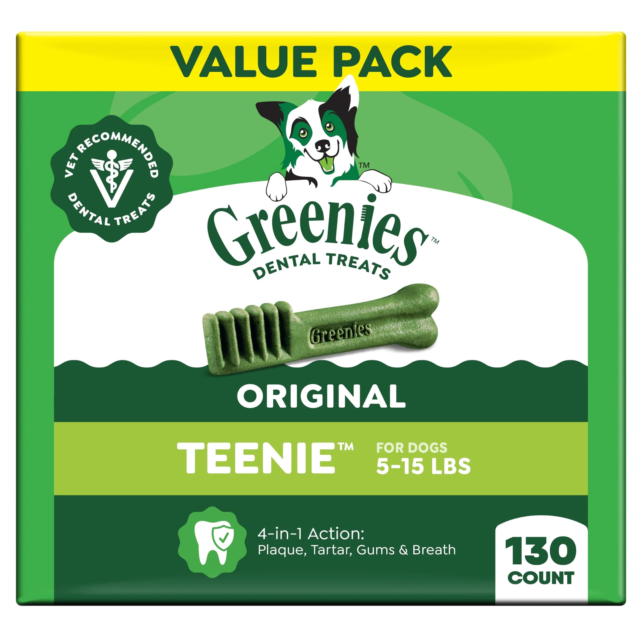 Greenies Teenie Original Natural Dental Dog Treats, Chicken, 130 Count (36 oz / 1020 g) | Vet-Recommended for Small Dogs 5-15 lbs - main product image