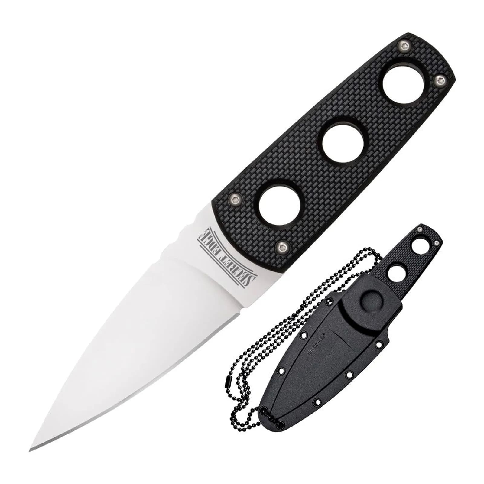 Cold Steel Secret Edge Neck Knife 6.5" Overall | Japanese AUS8A Steel, Griv-Ex Handle, Secure-Ex Sheath — Black/Silver