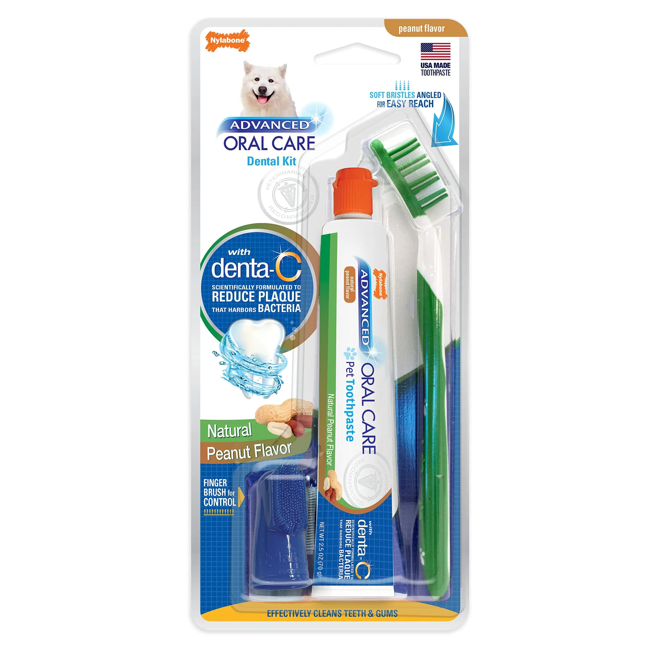 Nylabone Advanced Oral Care Senior Dog Dental Kit with Cushiony Soft-Bristle Toothbrush & Bacon Toothpaste (2.5 oz Tube) — Multi-colored
