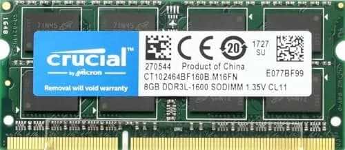 Crucial 8GB DDR3 1600 MHz CL11 Laptop Memory CT102464BF160B | 1600 MT/s SODIMM thumbnail 1