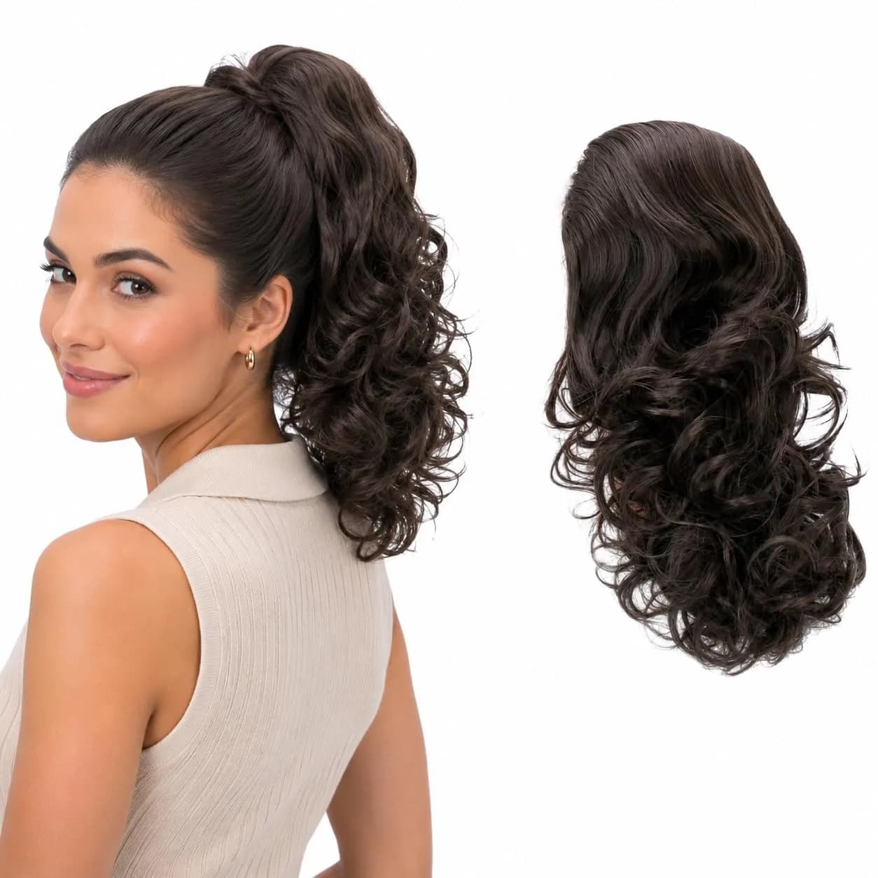 CAISHA Synthetic Hair Piece Ponytail 16 Inch Brown PH2a | Heat-Resistant & Washable