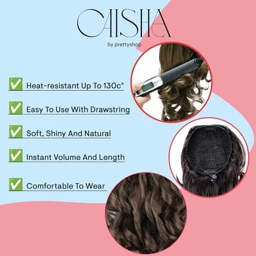 CAISHA Synthetic Hair Piece Ponytail 16 Inch Brown PH2a | Heat-Resistant & Washable thumbnail 4